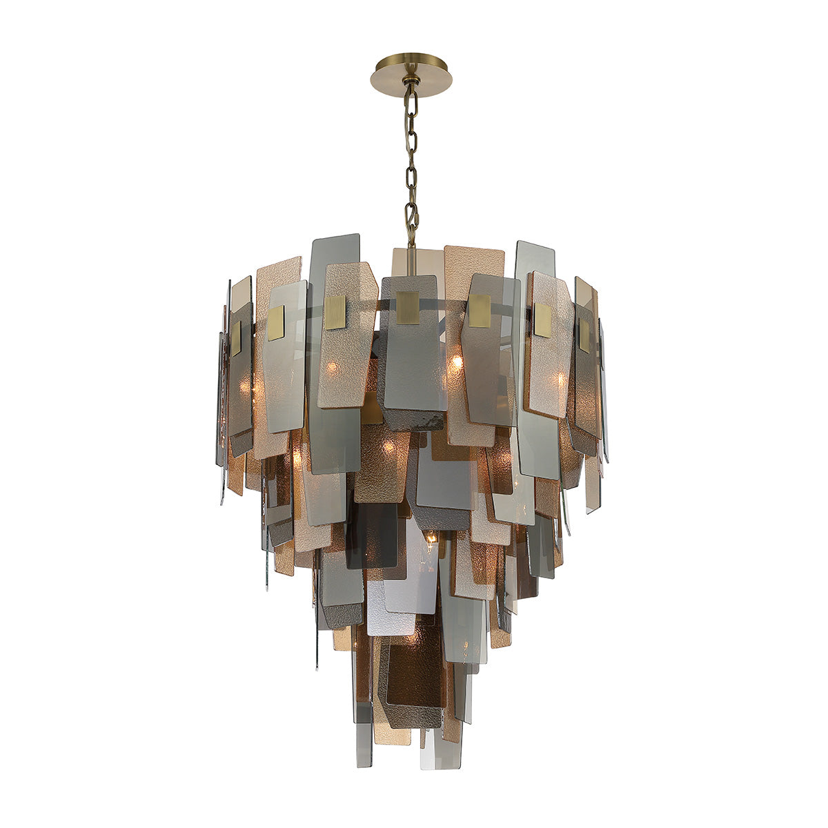 Eurofase Cocolina 30" 19-Light Chandelier, Brushed Brass with Amber Glass, front view