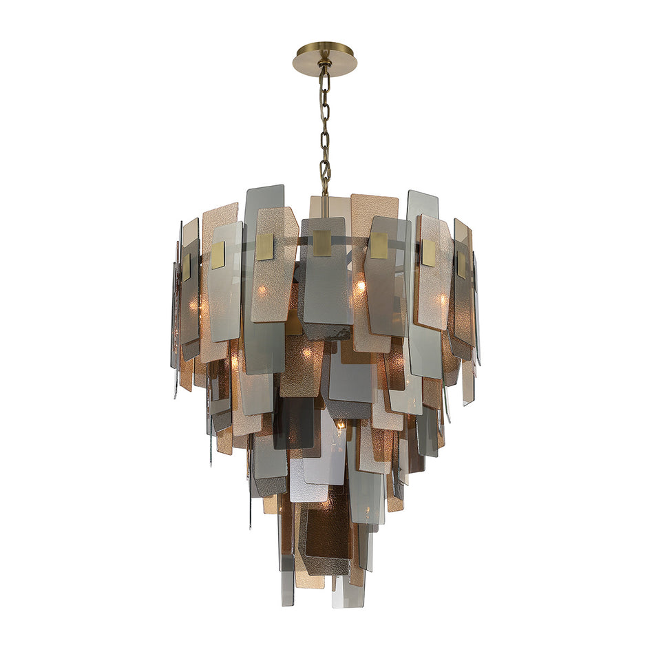 Eurofase Cocolina 30" 19-Light Chandelier, Brushed Brass with Amber Glass, front view