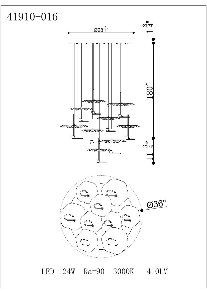 Lagatto chandelier dimension drawing
