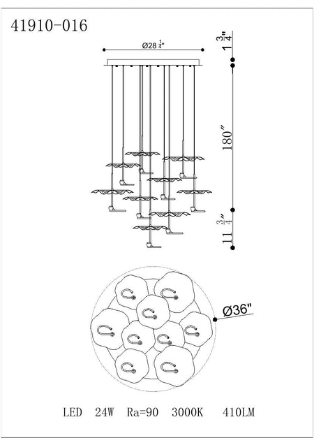 Lagatto chandelier dimension drawing