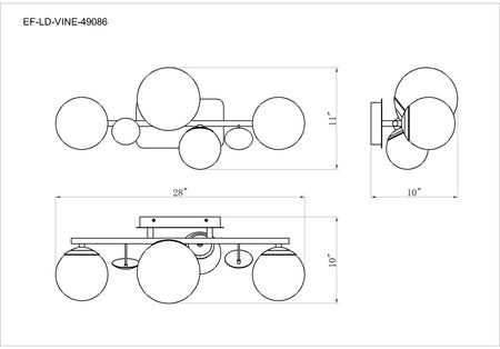Vine vanity light dimension drawing