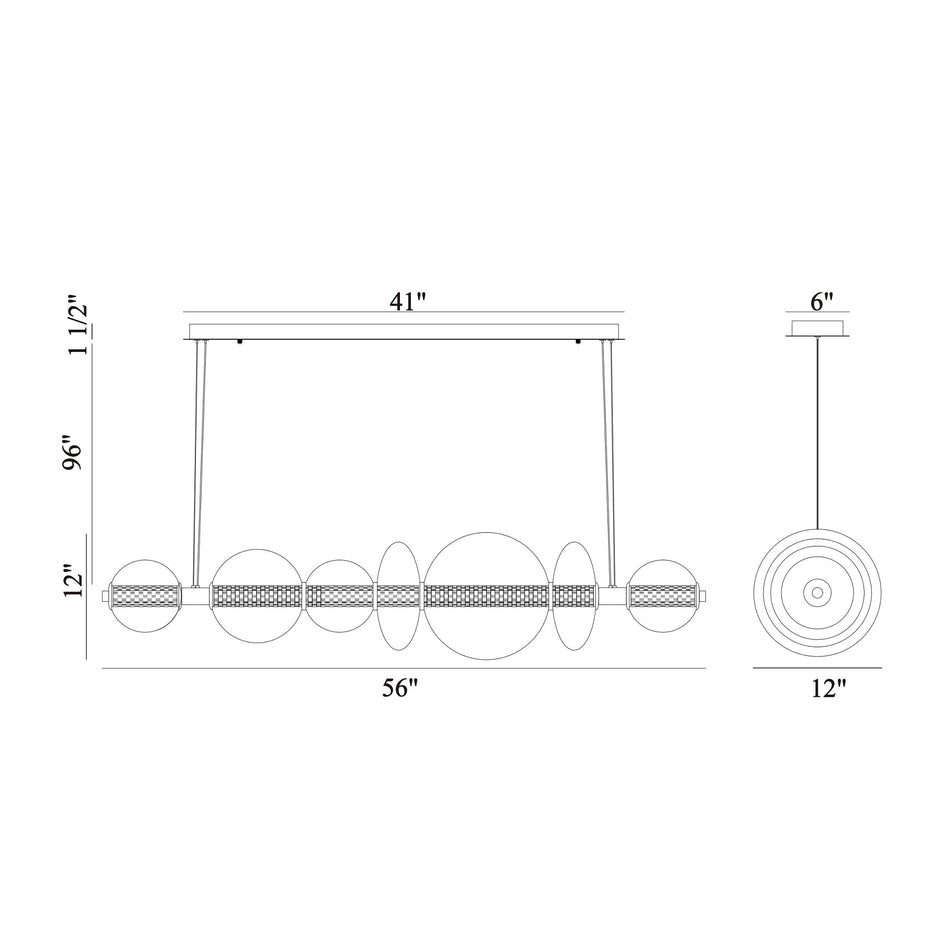 Atomo chandelier dimension drawing