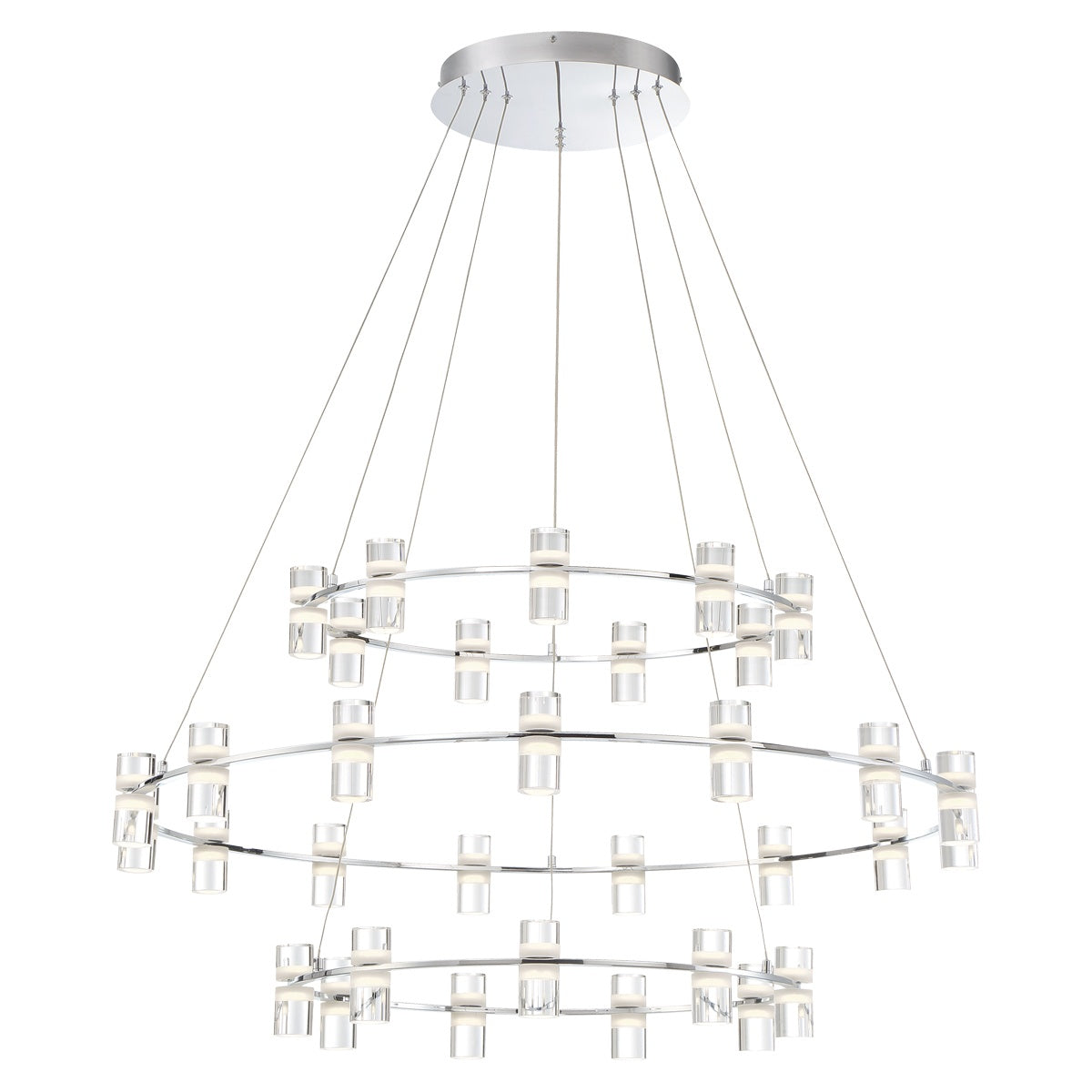 Eurofase Netto 40.5" 66-Light LED Chandelier, Chrome with White Acrylic, front view