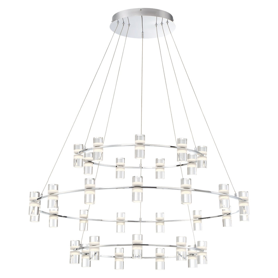 Eurofase Netto 40.5" 66-Light LED Chandelier, Chrome with White Acrylic, front view