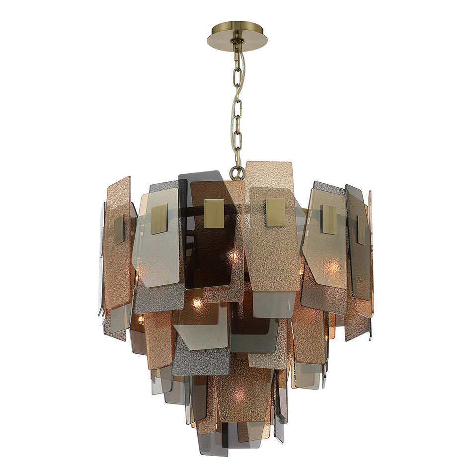 Eurofase Cocolina 24" 10-Light Chandelier, Brushed Brass with Amber Glass, front view