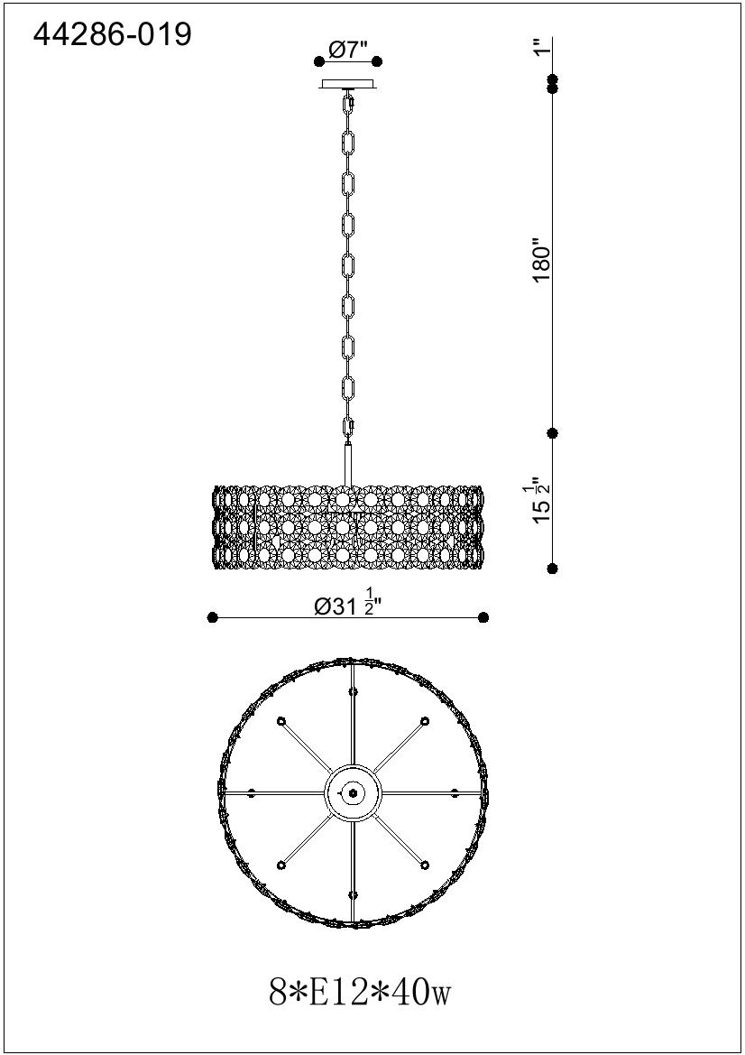 Perrene chandelier dimension drawing