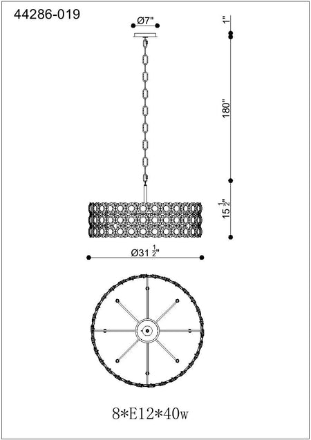 Perrene chandelier dimension drawing
