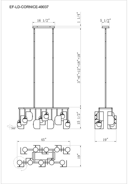 Cornice chandelier dimension drawing