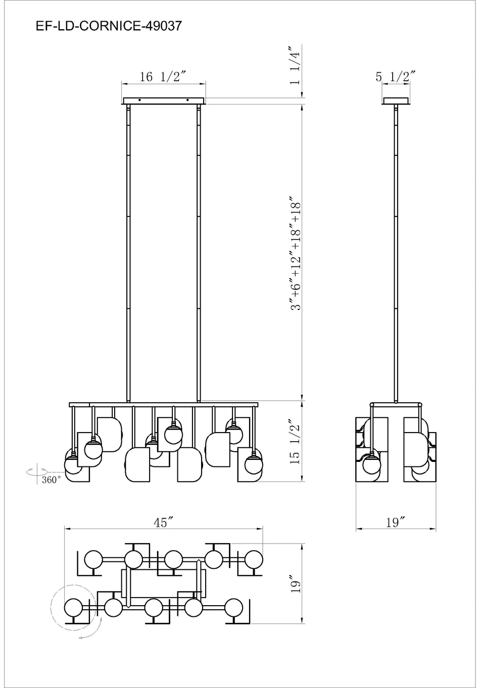 Cornice chandelier dimension drawing