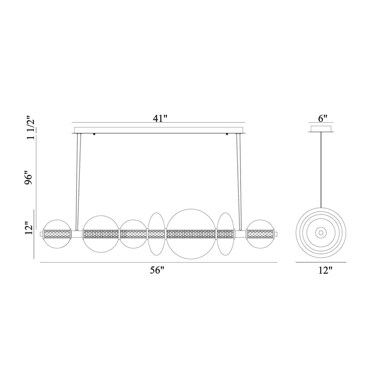 Atomo chandelier dimension drawing