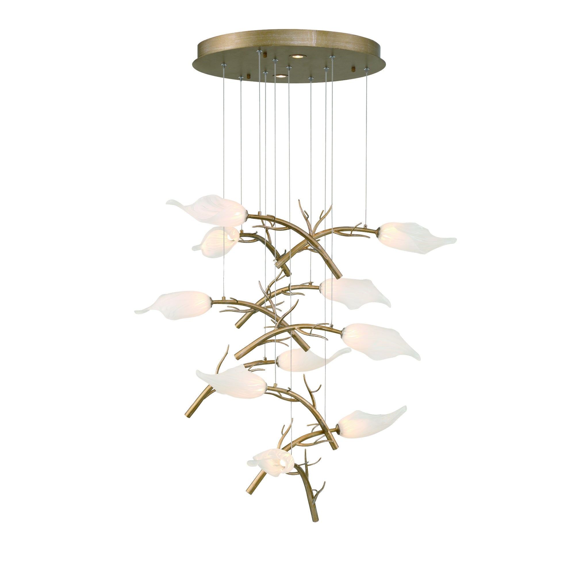 Eurofase Matera 22" 10-Light LED Chandelier, Antique Gold with White Glass, front view