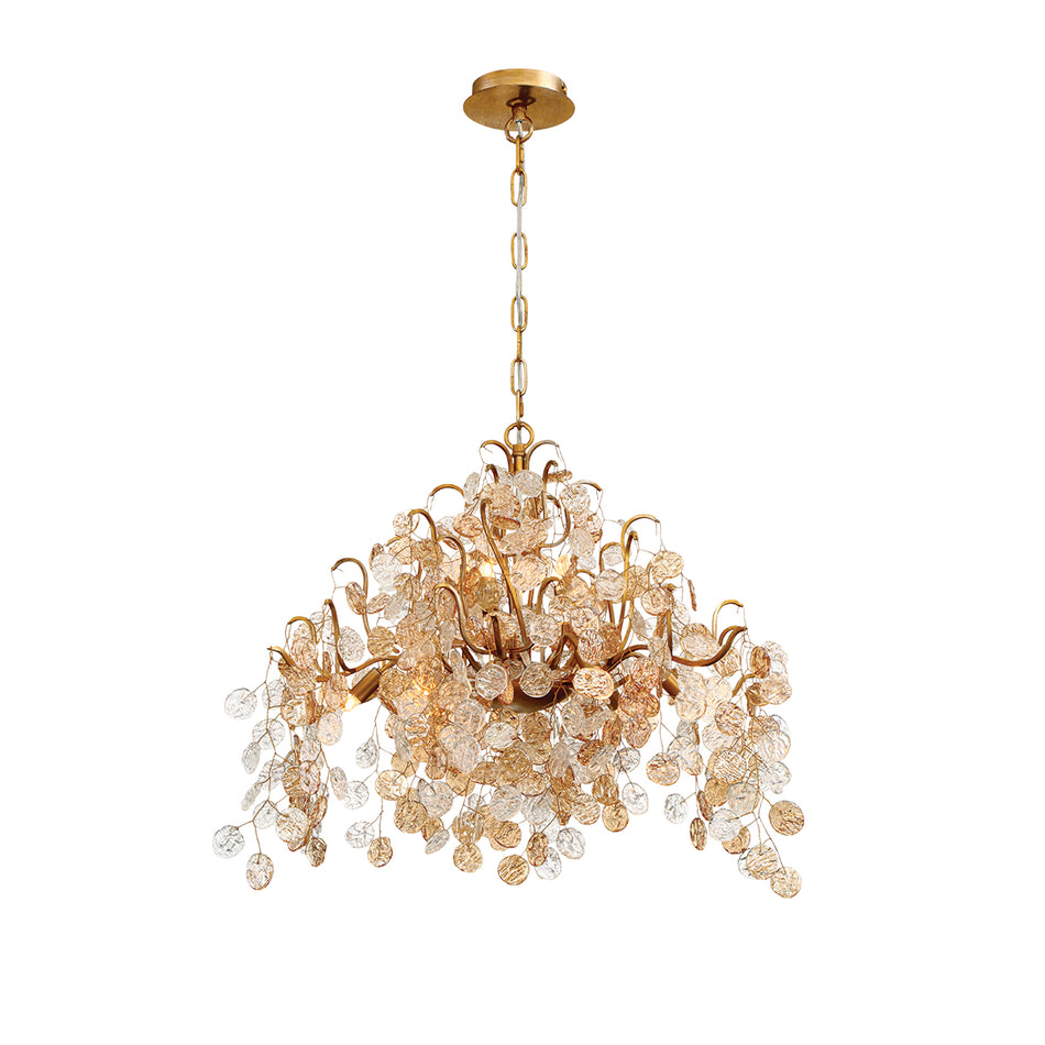 Eurofase Campobasso 26" 8-Light Chandelier, Gold with Amber Glass, front view