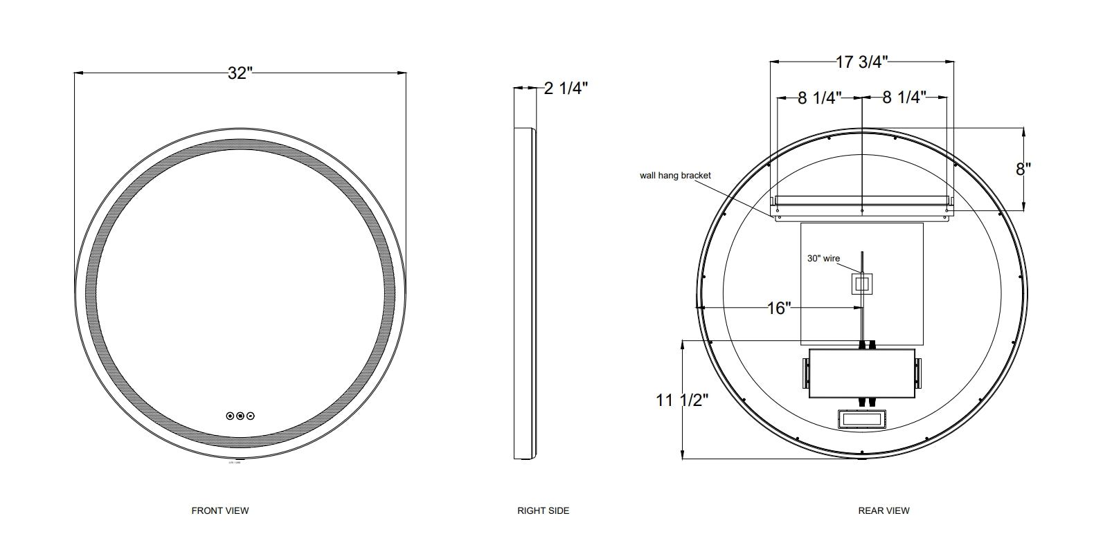 Artell LED mirror dimension drawing