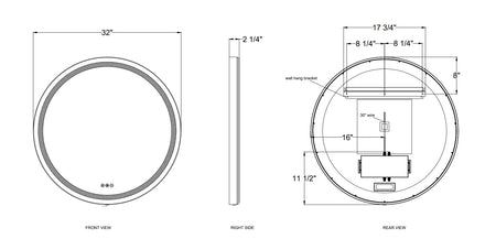 Artell LED mirror dimension drawing