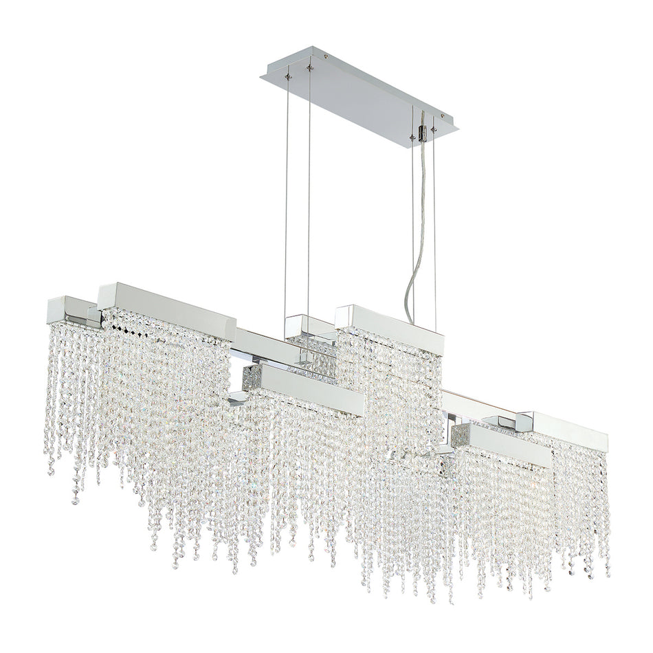 Eurofase Rossi 51.25" 10-Light LED Chandelier, Chrome with Clear Glass, front view