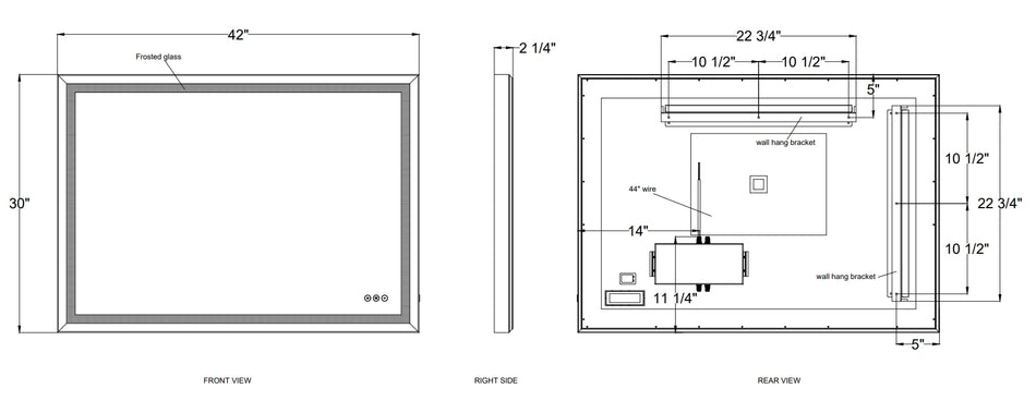 Artell LED mirror dimension drawing