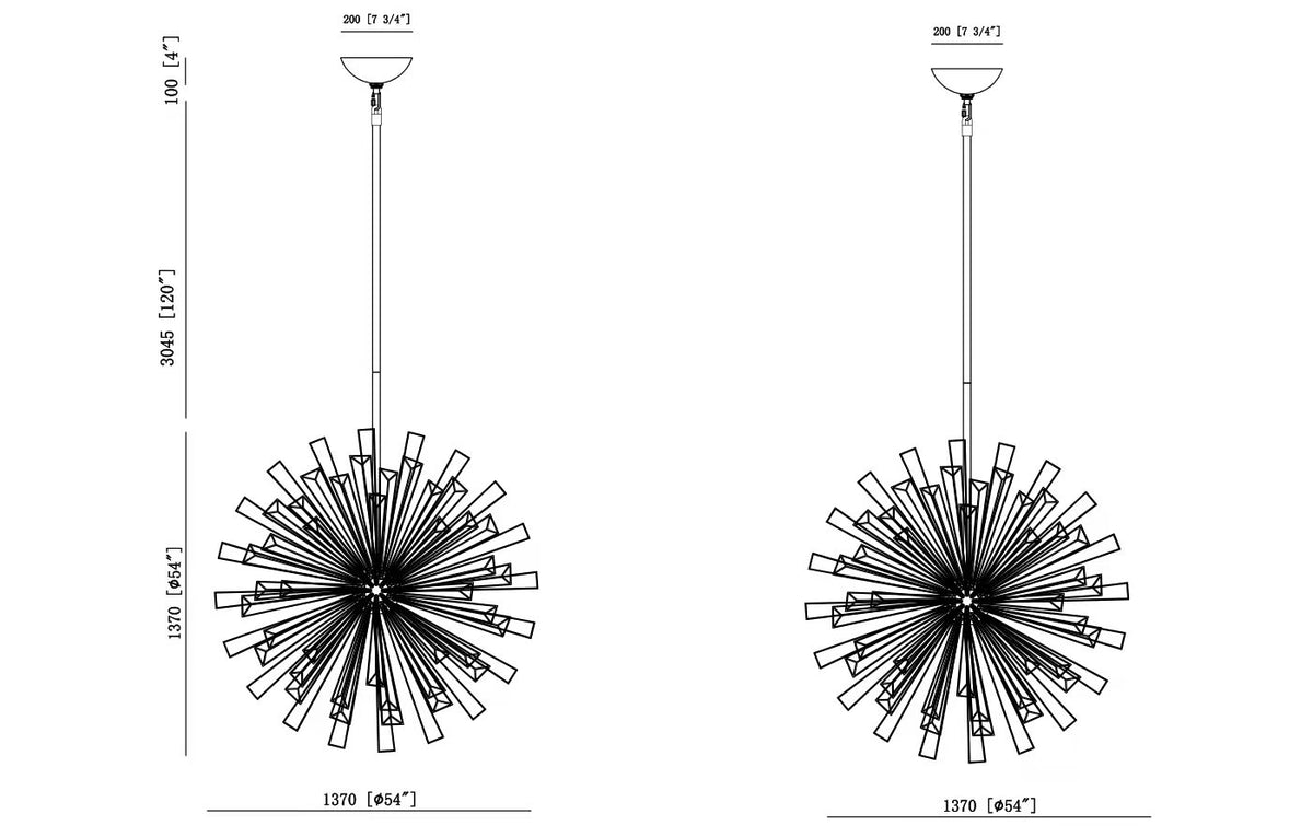 Dendelio chandelier dimension drawing