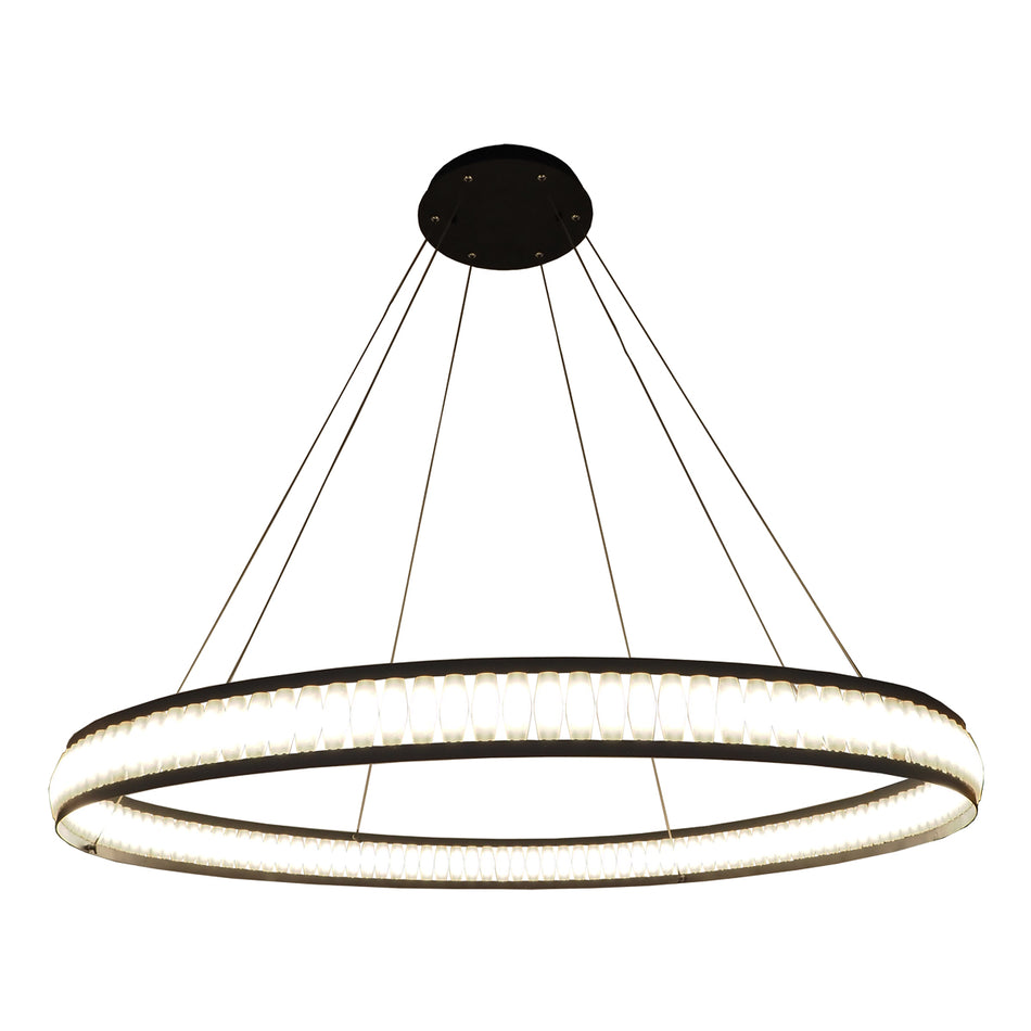 Eurofase Forster 47.25" LED Chandelier, Matte Black with White Acrylic, front view