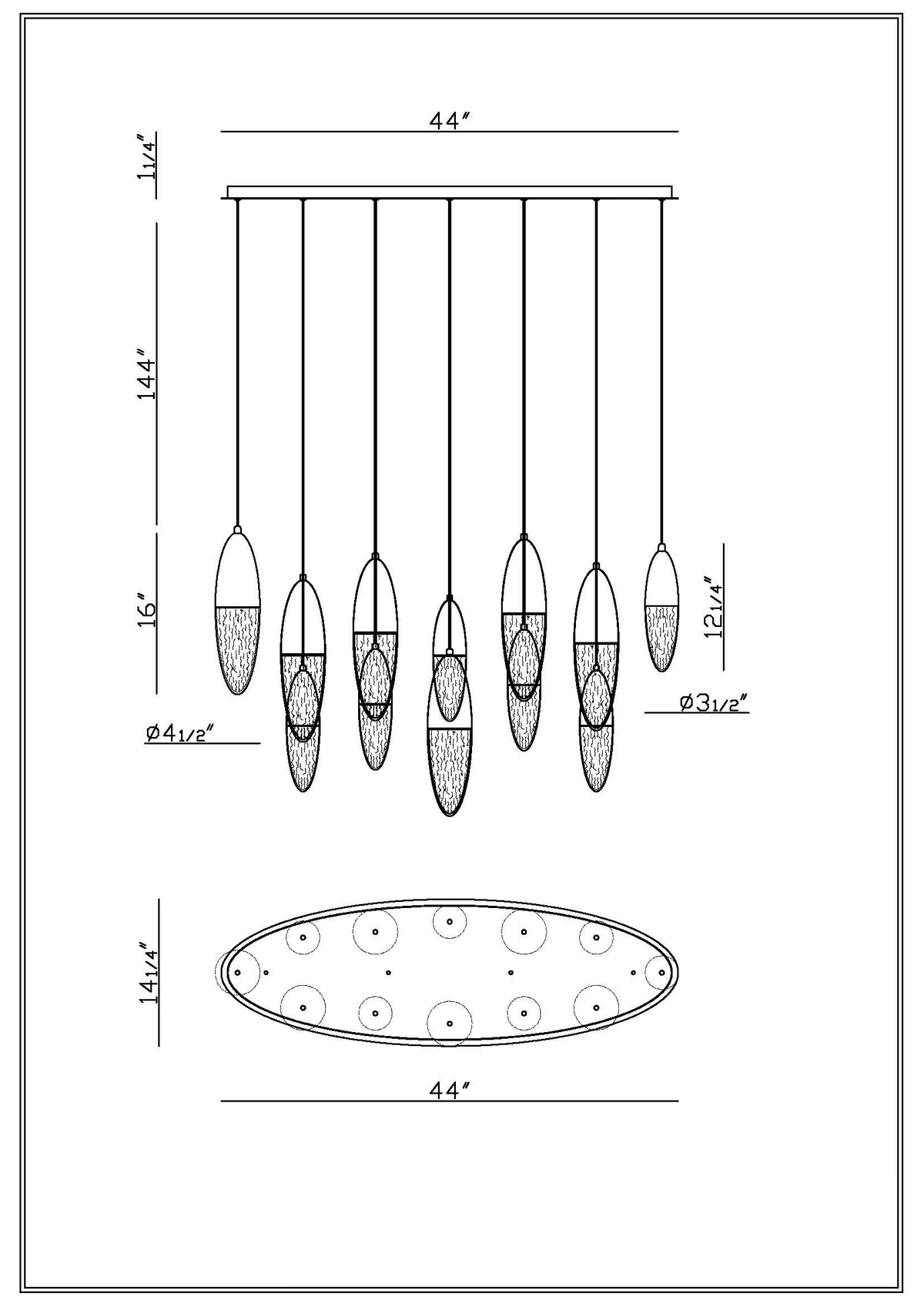 Ecrou chandelier dimension drawing