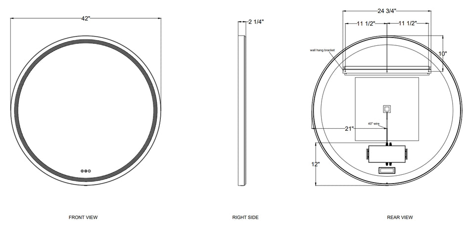 Artell LED mirror dimension drawing