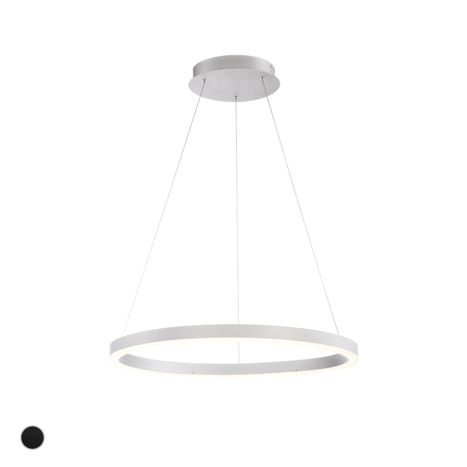 Eurofase Spunto 27.5" LED Chandelier, Brushed Silver with White Glass, front view