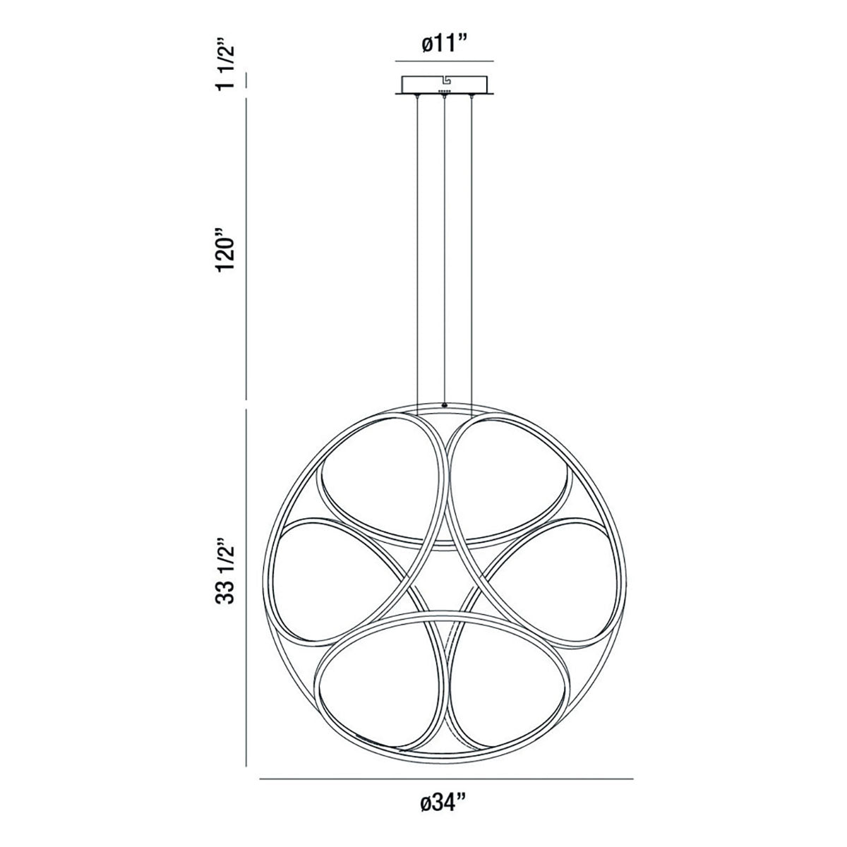 Glenview chandelier dimension drawing