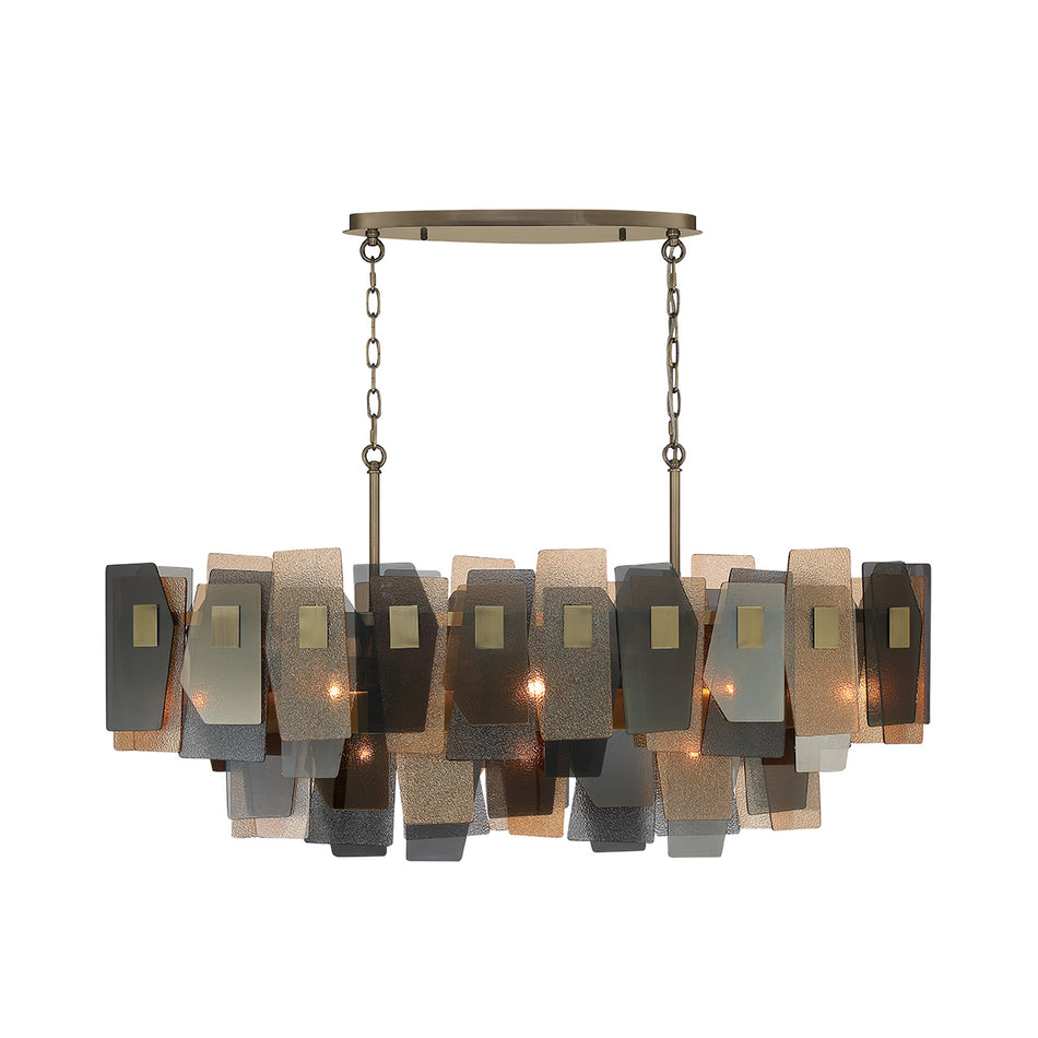 Eurofase Cocolina 48" 11-Light Chandelier, Brushed Brass with Amber Glass, front view