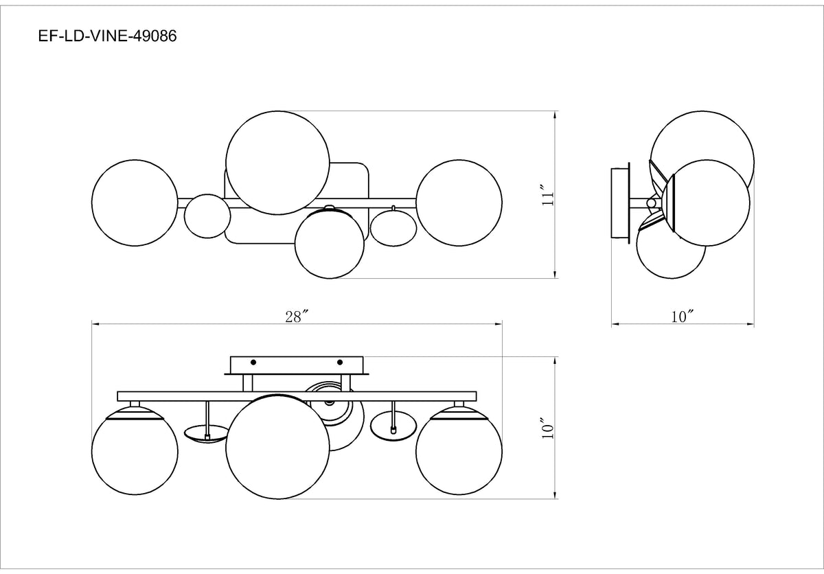 Vine vanity light dimension drawing