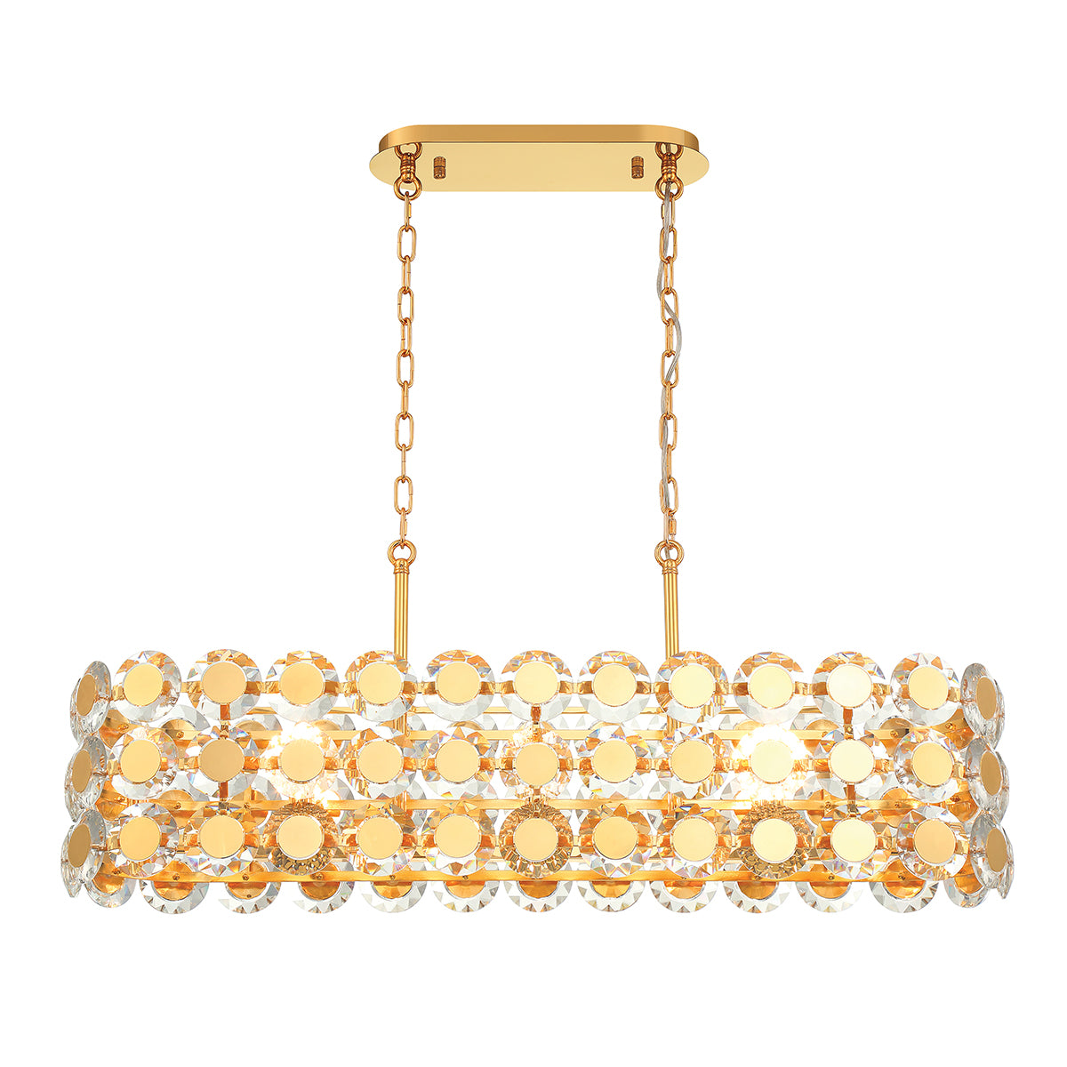 Eurofase Perrene 40" 8-Light Chandelier, Gold with Clear Glass, front view