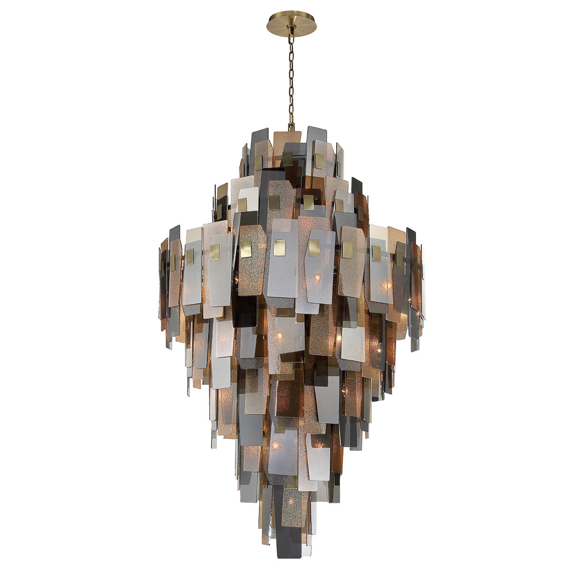 Eurofase Cocolina 44" 39-Light Chandelier, Brushed Brass with Amber Glass, front view