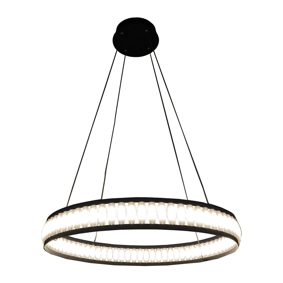 Eurofase Forster 27.5" LED Pendant, Matte Black with White Acrylic, front view