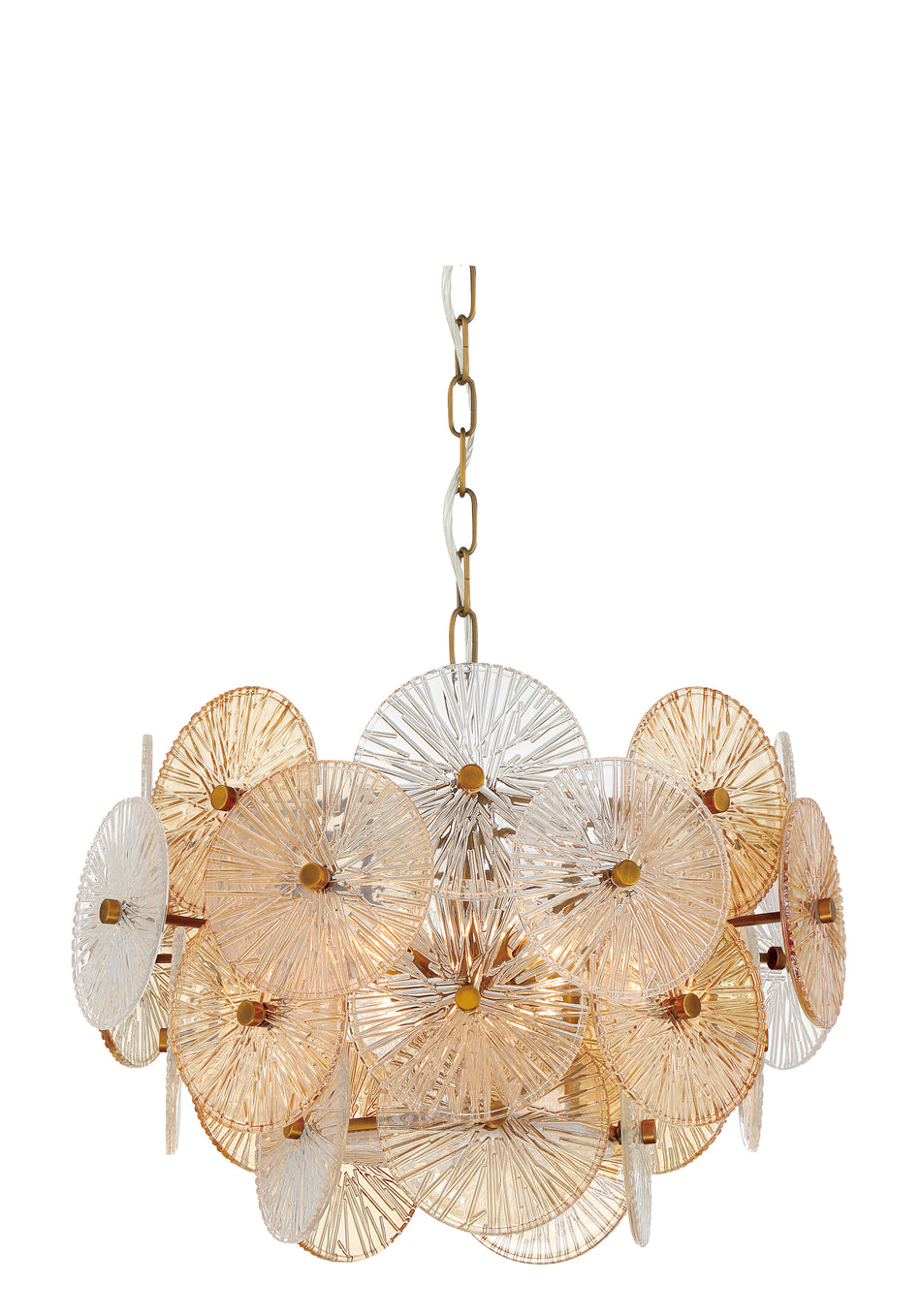 Eurofase Sue-anne 20" 6-Light Chandelier, Matte Gold with Amber Glass, front view