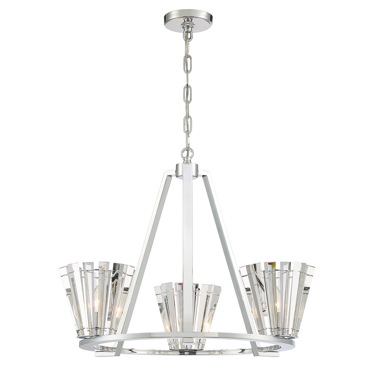 Eurofase Ricca 28.5" 3-Light Chandelier, Chrome with Clear Glass, front view