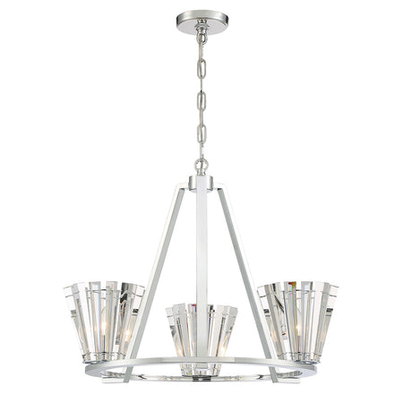 Eurofase Ricca 28.5" 3-Light Chandelier, Chrome with Clear Glass, front view