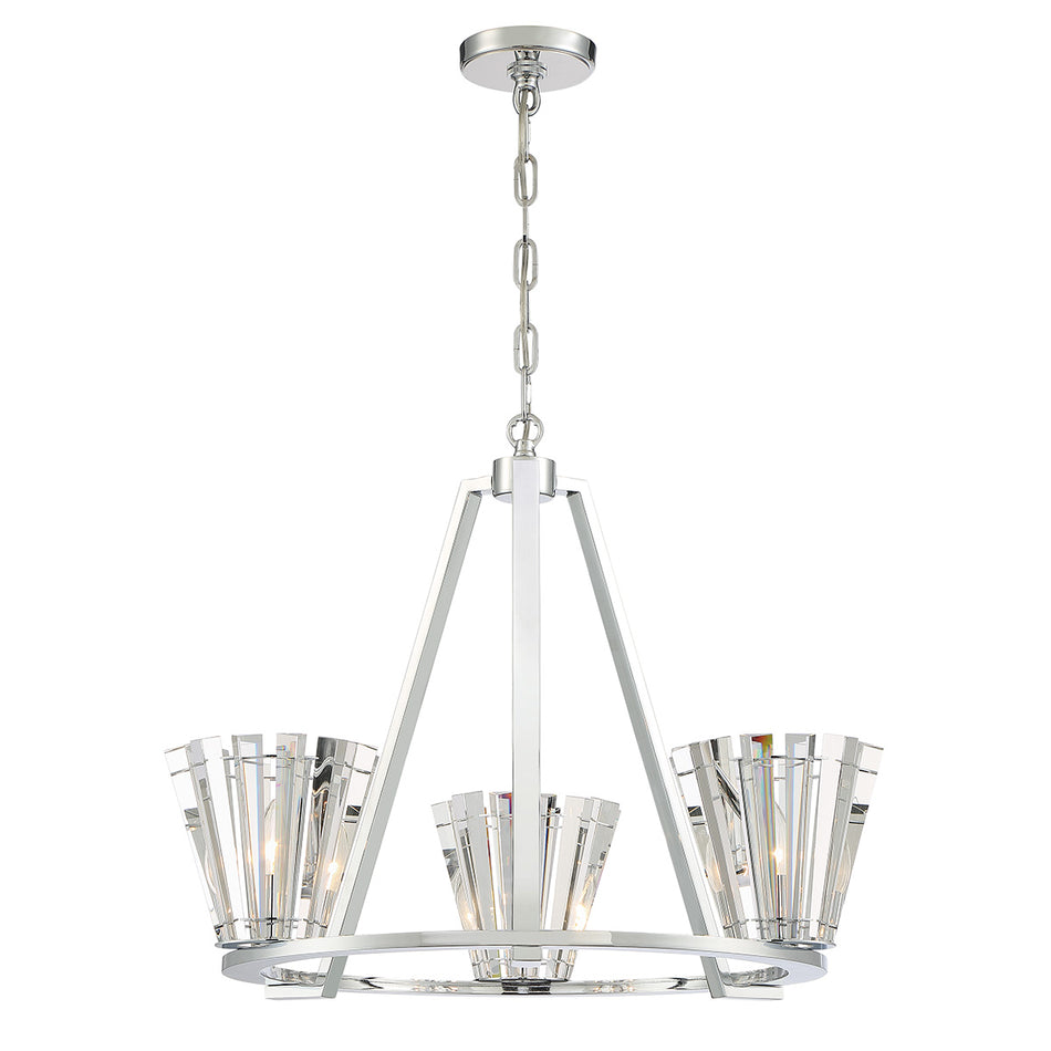 Eurofase Ricca 28.5" 3-Light Chandelier, Chrome with Clear Glass, front view