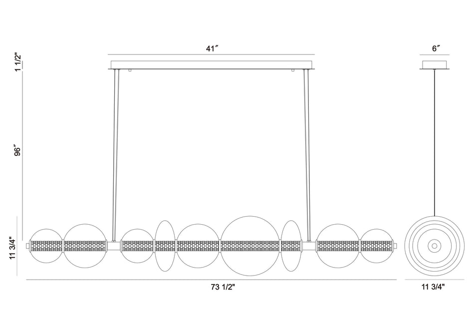 Atomo chandelier dimension drawing