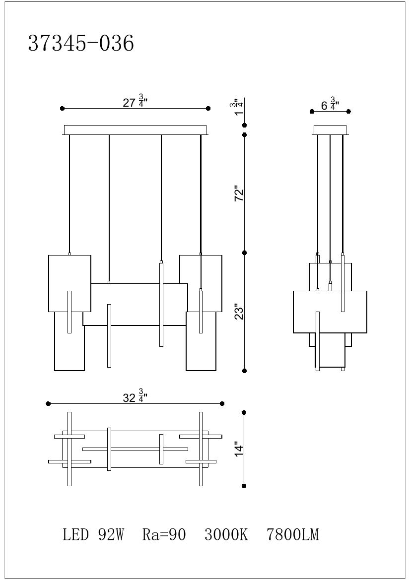 Coburg chandelier dimension drawing