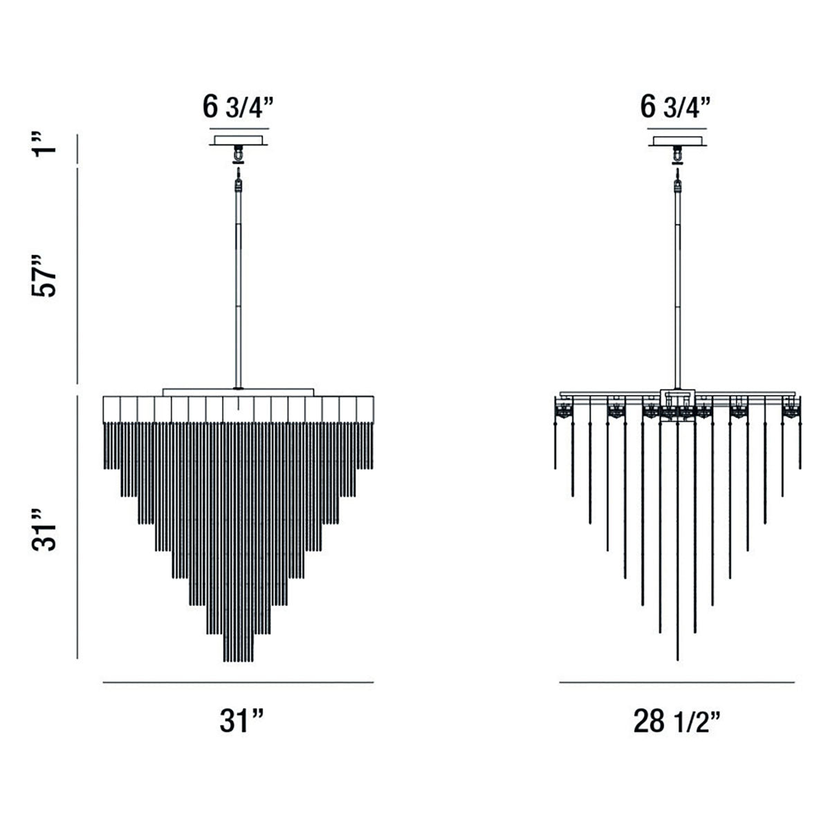 Bloomfield chandelier dimension drawing