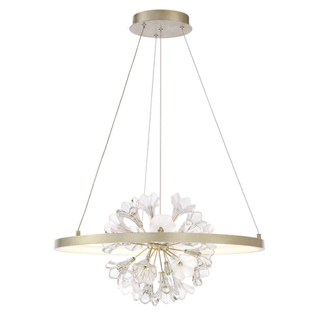 Eurofase Clayton 25.75" LED Chandelier, Brushed Silver with Clear Glass, front view