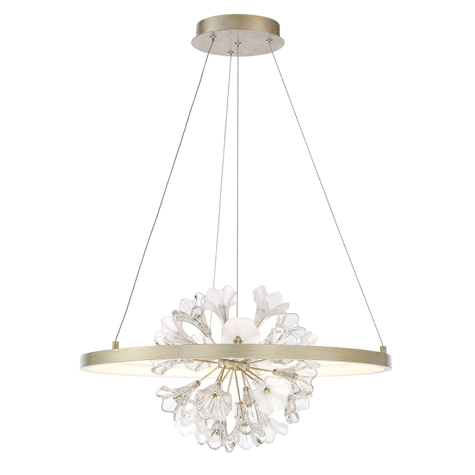 Eurofase Clayton 25.75" LED Chandelier, Brushed Silver with Clear Glass, front view