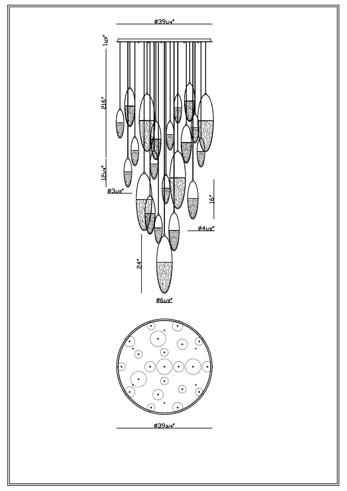 Ecrou chandelier dimension drawing