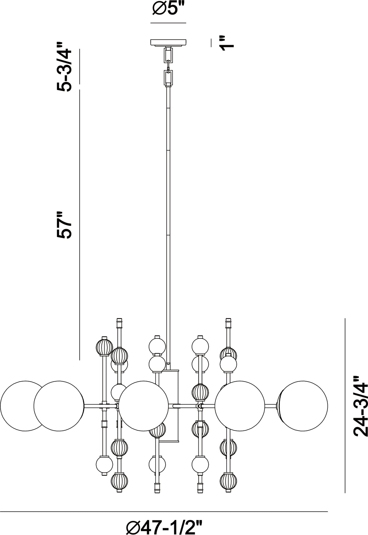 Traiton chandelier dimension drawing