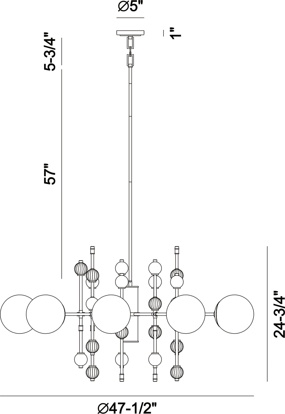 Traiton chandelier dimension drawing