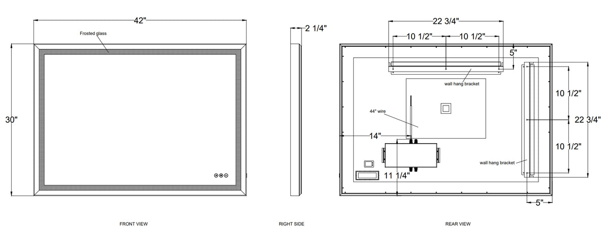 Artell LED mirror dimension drawing