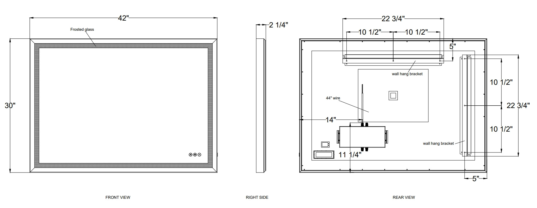 Artell LED mirror dimension drawing
