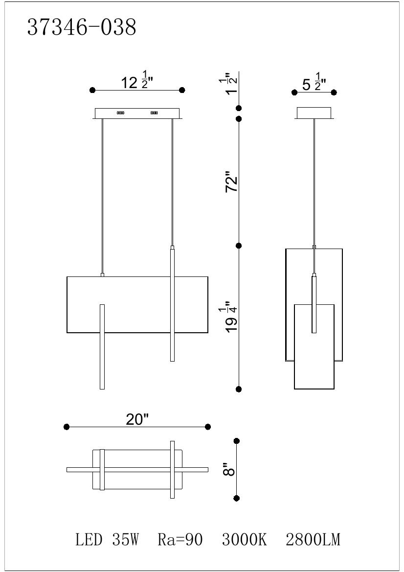 Coburg chandelier dimension drawing