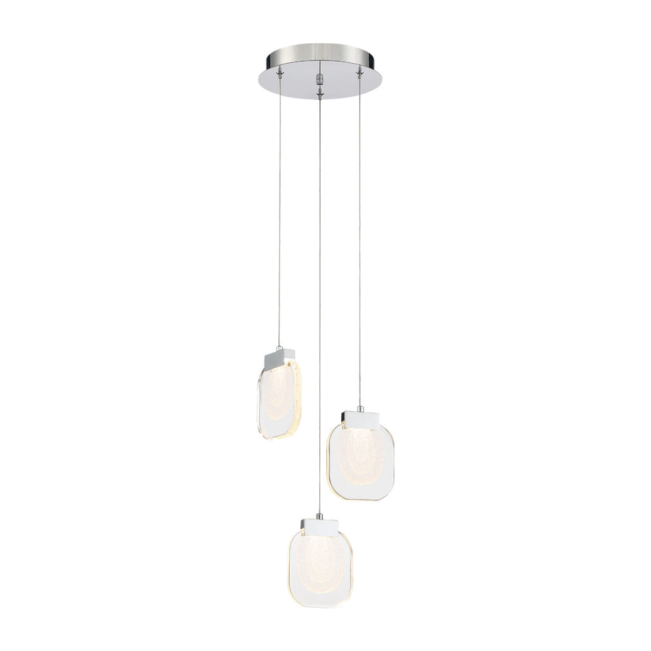 Eurofase Paget 10" 3-Light LED Chandelier, Chrome with Clear Glass, front view