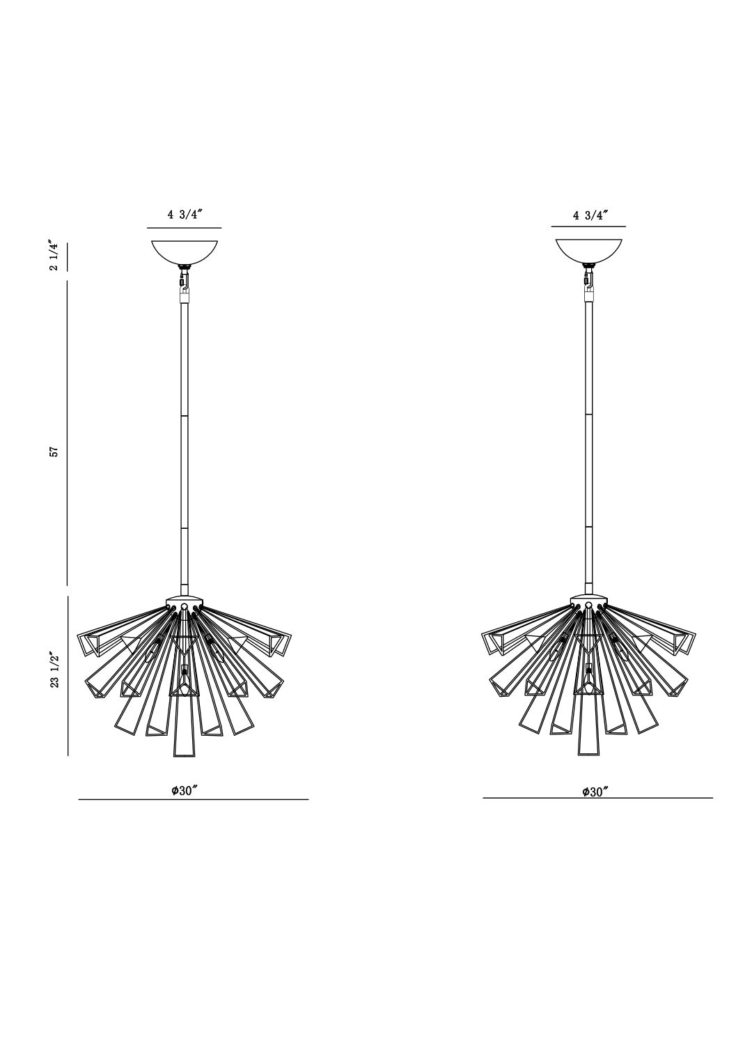 Dendelio chandelier dimension drawing