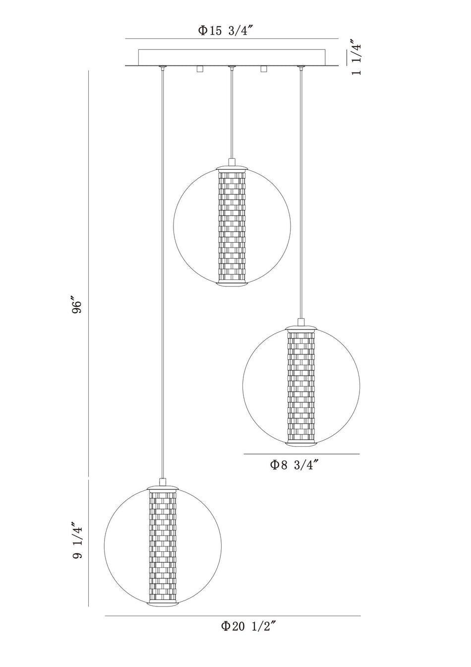 Atomo chandelier dimension drawing