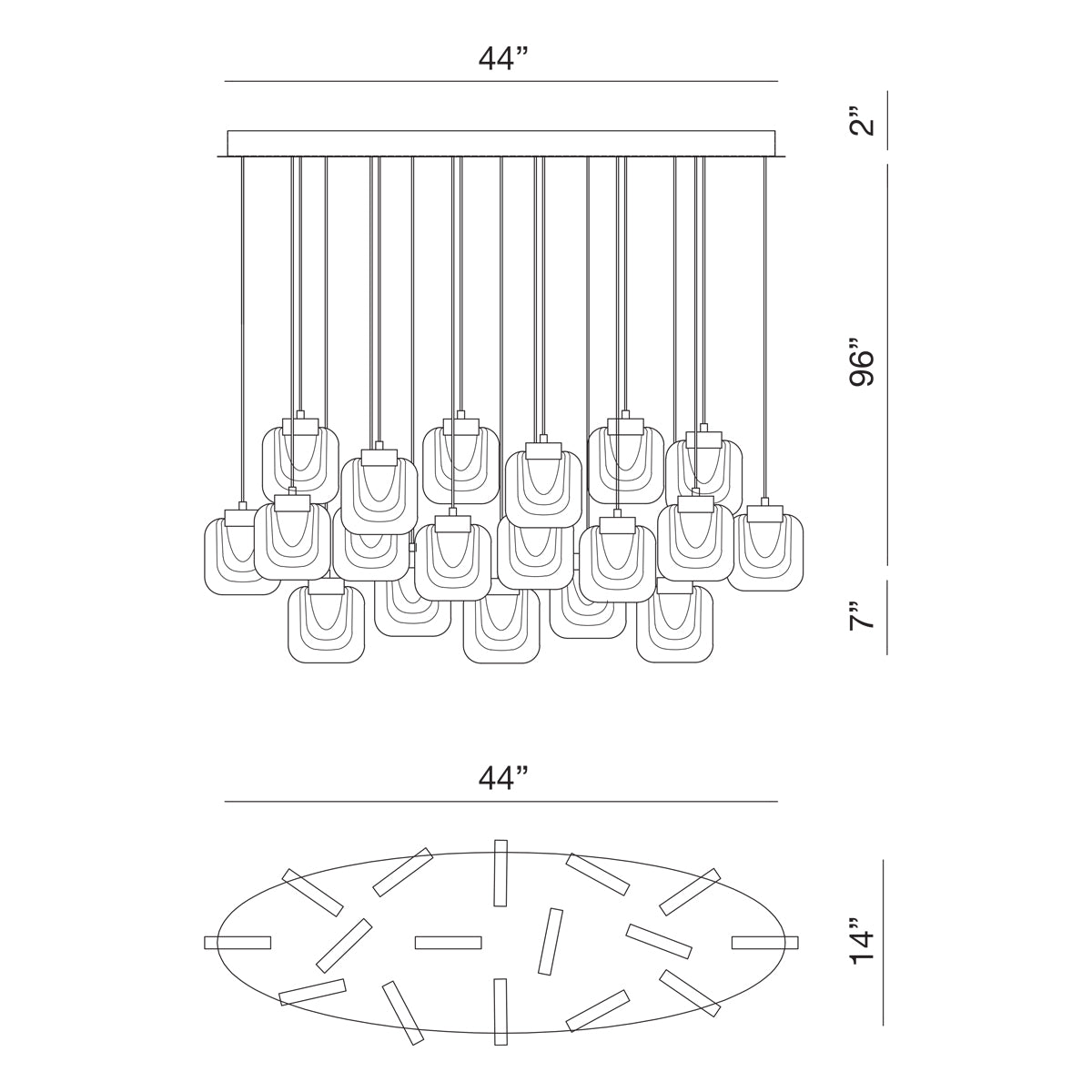 Paget chandelier dimension drawing